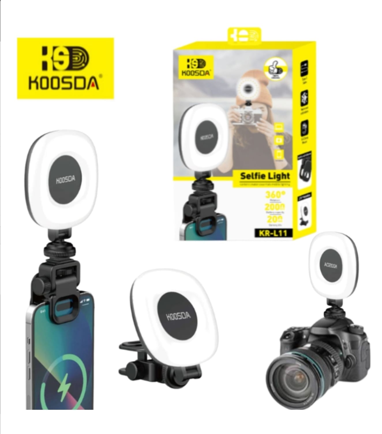 תאורת לצילום כוללת סוללה נטענת 300mah וקליפס לאחיזה בטלפון