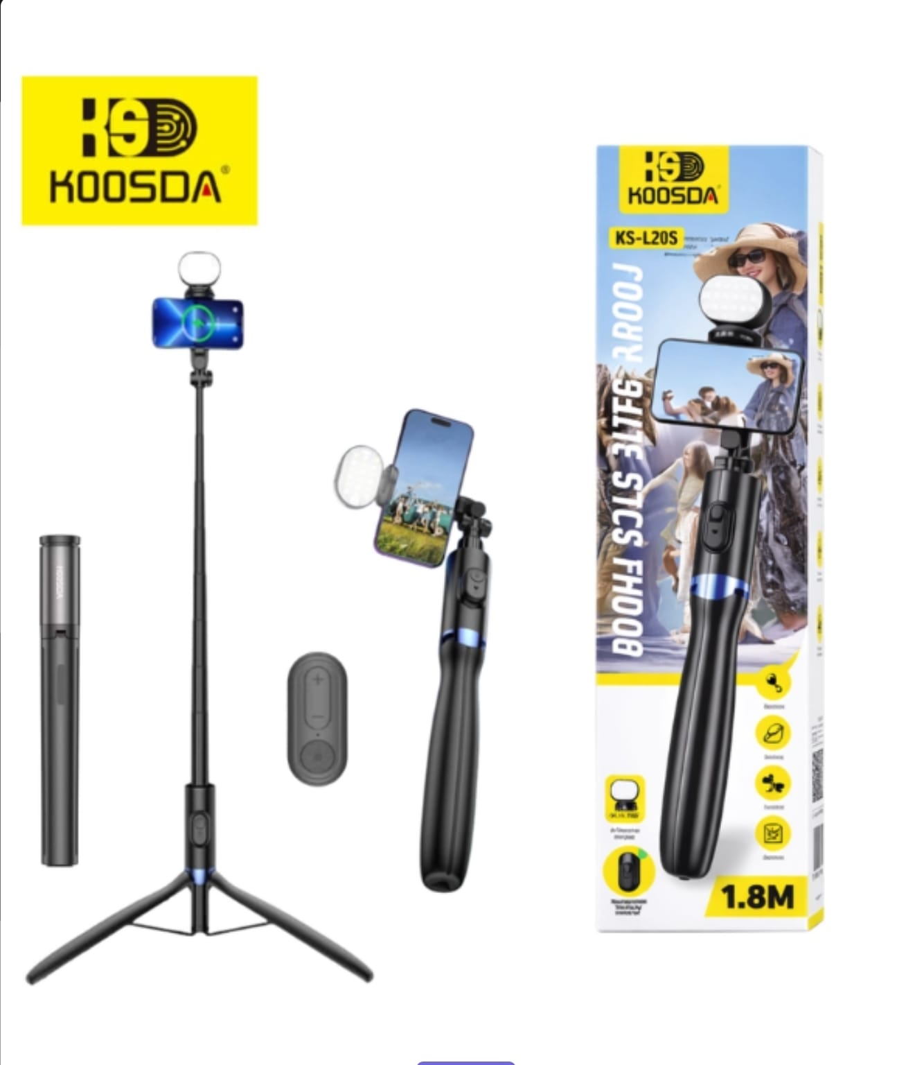 חצובה 1.80M משולבת מוט סלפי אלומניום ושלט