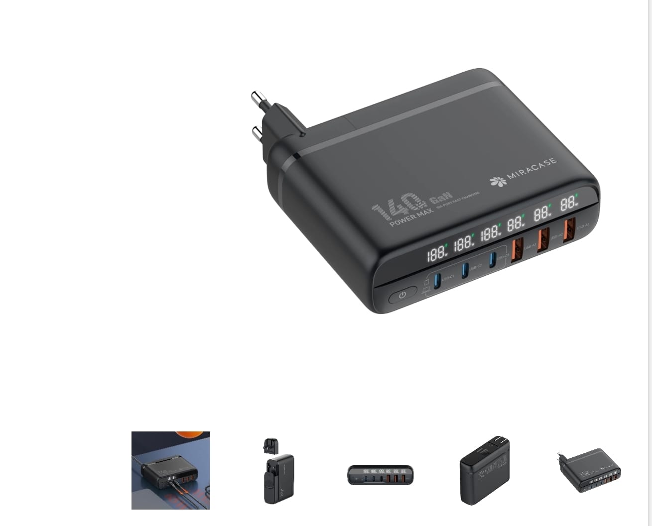 מטען קיר עוצמתי 140W עם 6 יציאות טעינה דגם MWC140W מבית Miracase