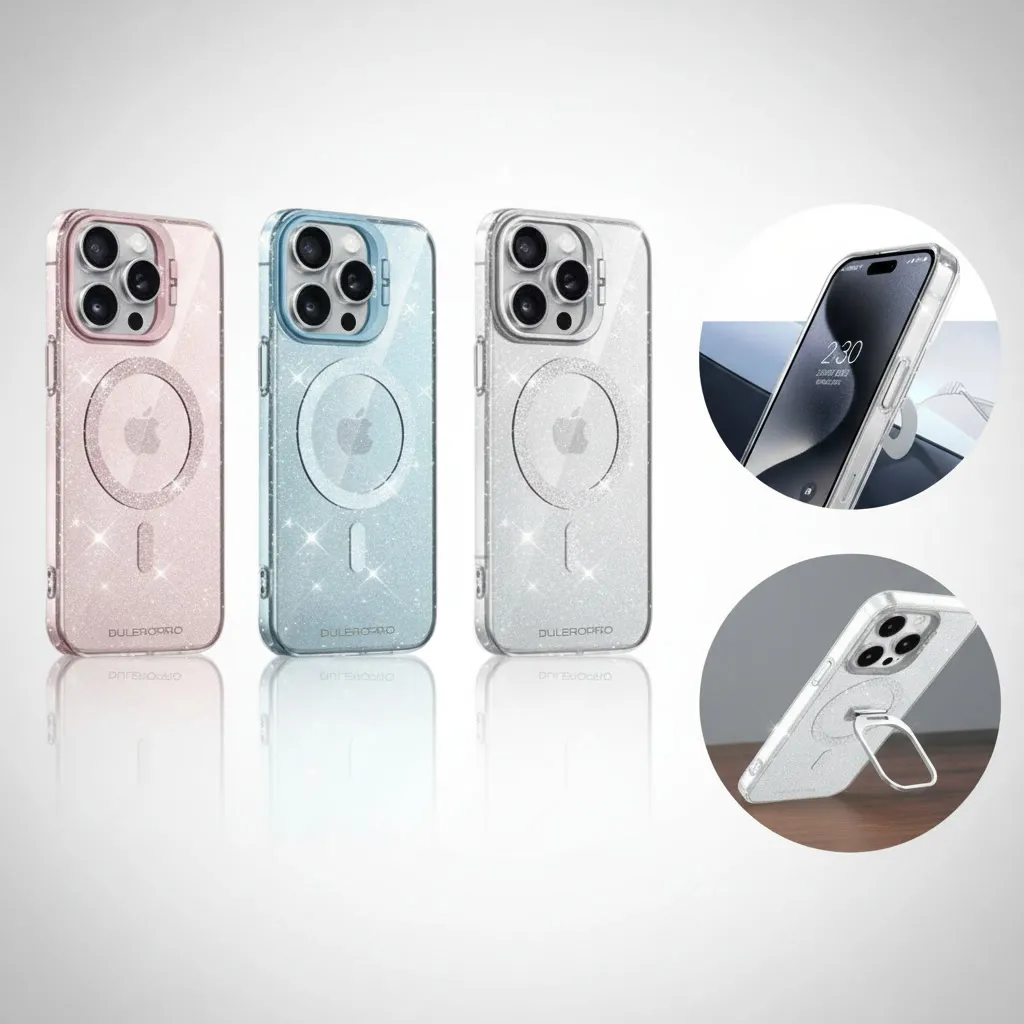 כיסוי שקוף מנצנץ עם טבעת מגנטית + סטנד מובנה