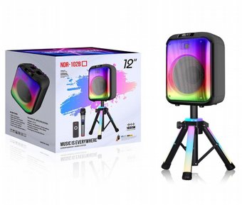 בידורית קריוקי ניידת 12 אינץ' עם מיקרופון אלחוטי, תאורת לד וסטנד מואר – דגם NDR-102B