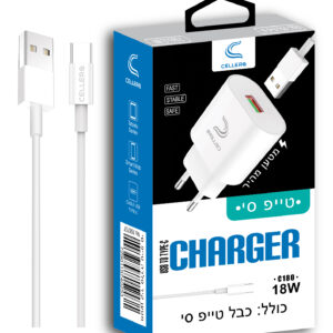 מטען קיר סלרה 18W יציאה USB כולל כבל-טייפ סי C180