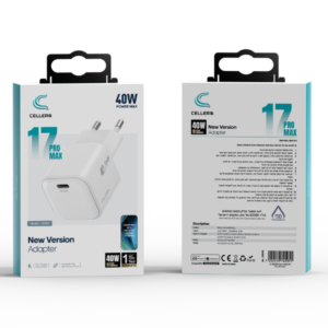 מטען קיר CELLERA GAN 40W PD 17 PRO MAX כולל כבל טייפ סי