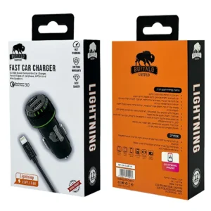 מטען רכב 3A עם כבל USB Lightning מבית באפאלו